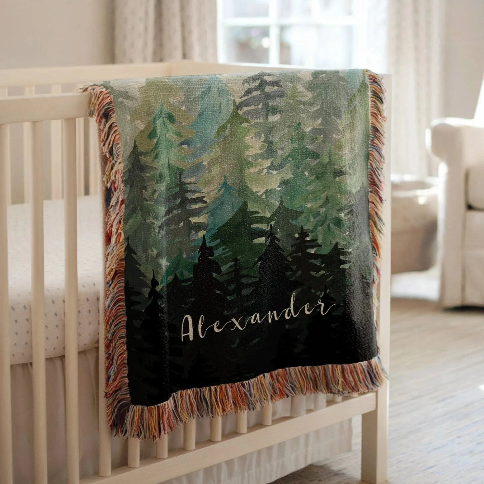 Whispering Pines: Heirloom Knit Woodland Baby Blanket