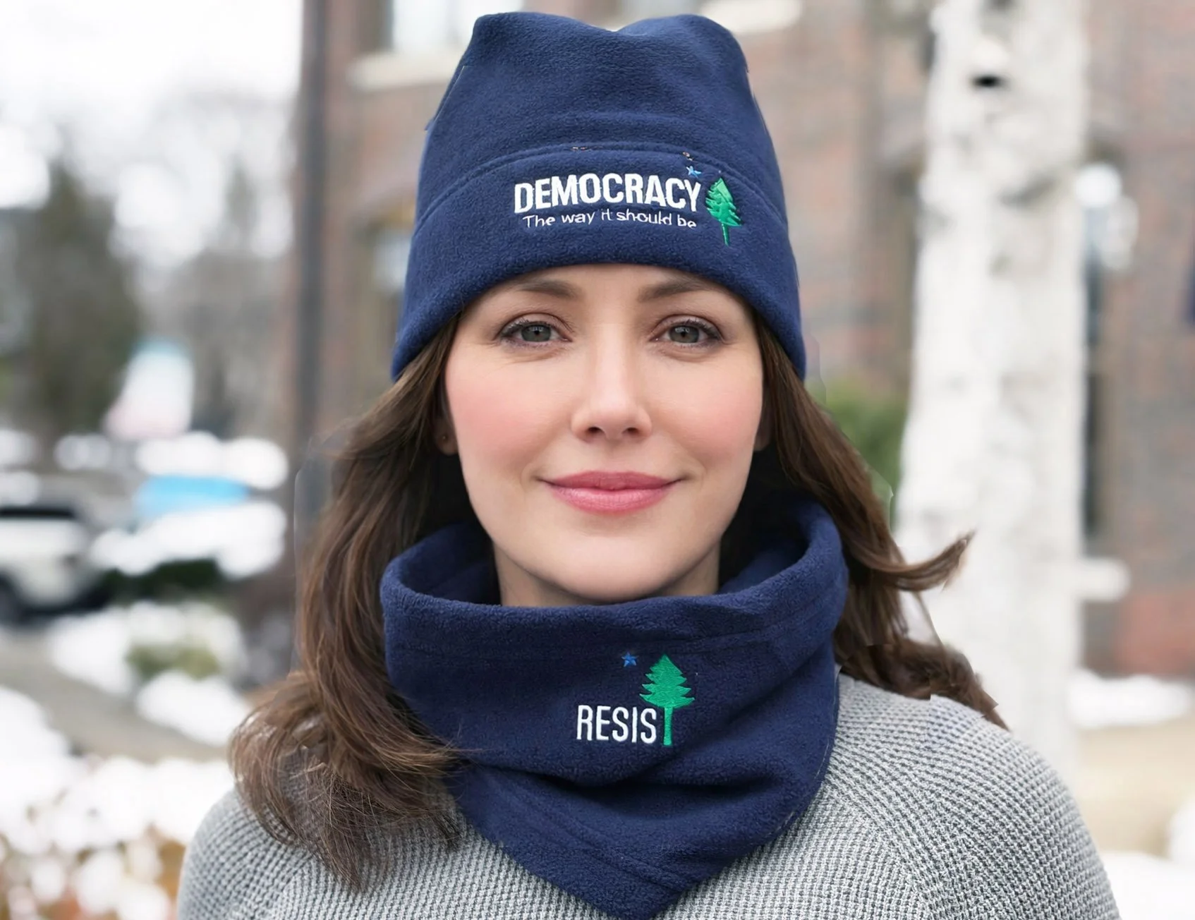 Democracy The Way it Should be Fleece Hat and Resist Fleece Gaiter in Navy