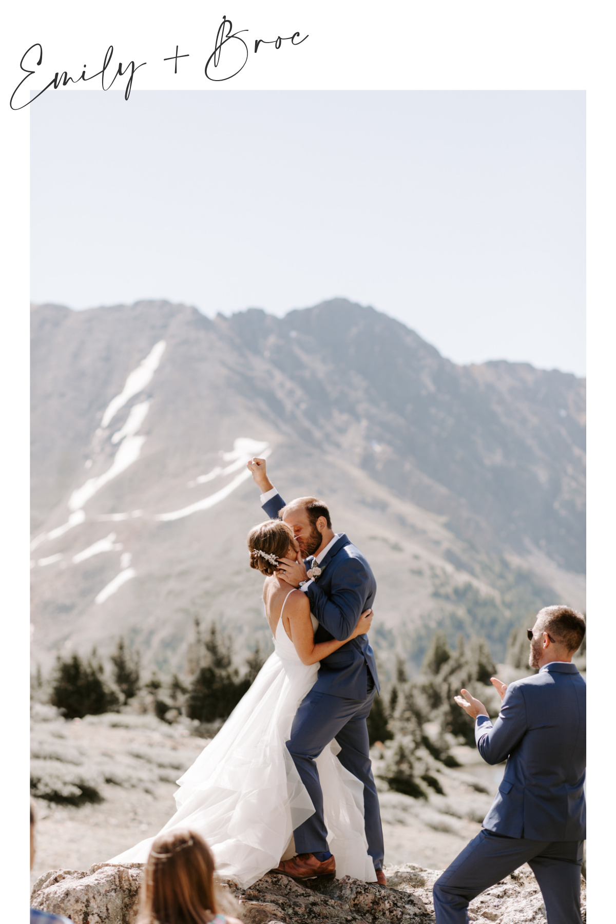 Bride and groom elope at Loveland Pass with their closest family and friends and groom hit the jackpot during their first kiss with his bride. Images by Colorado elopement photographer Diana Coulter.