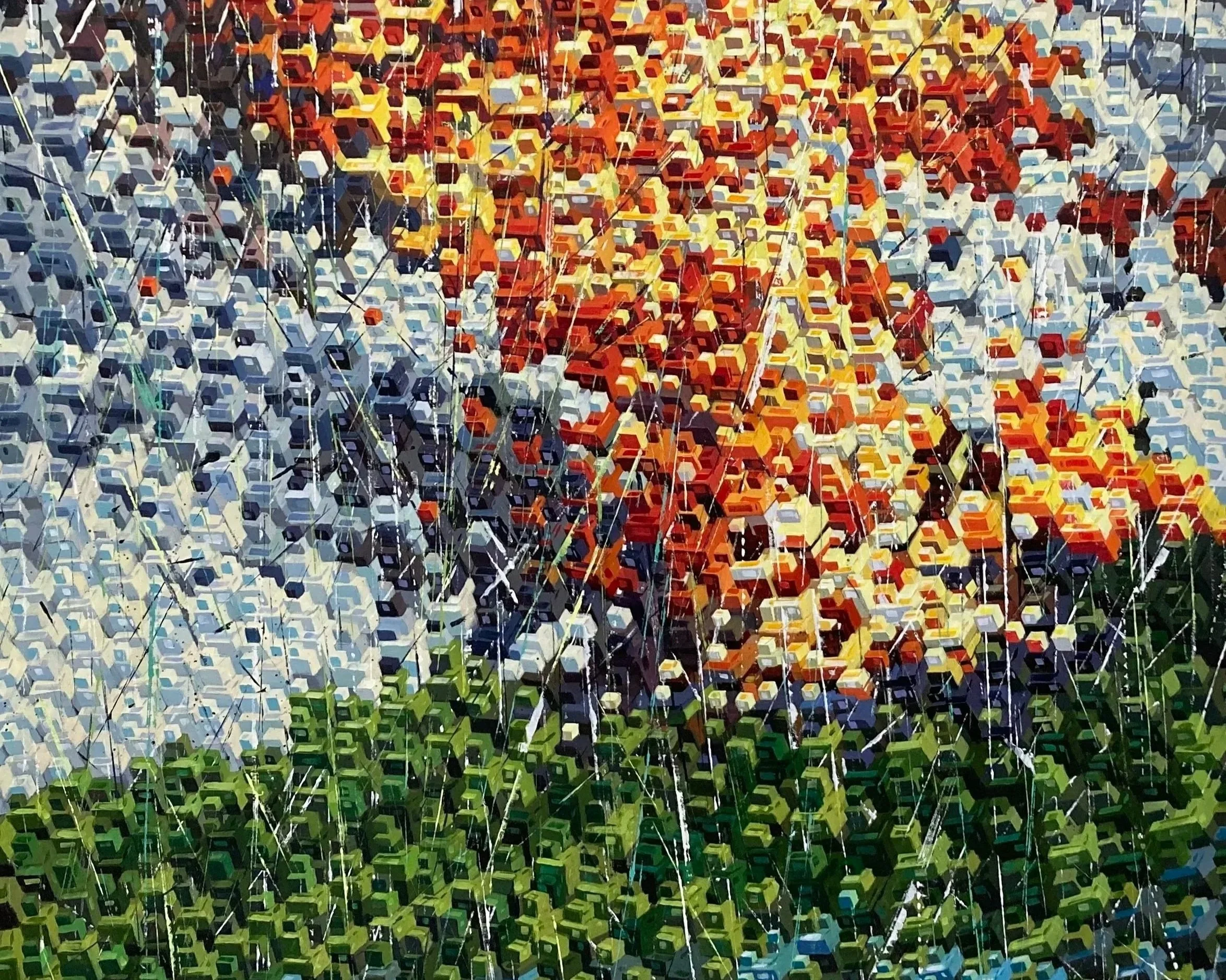 The colorful abstract painting Contemplacion by contemporary Cuban artist, living in Miami, Ernesto Capdevila for Conde Contemporary.