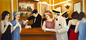 "Sorpresa en La Fiesta de Leopoldo" Oil on Canvas 74" x 36" Andres Conde