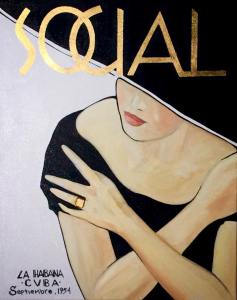 "SOCIAL : Septiembre 1954" Mixed Media and 23k Gold on Canvas 16" x 20" Andres Conde