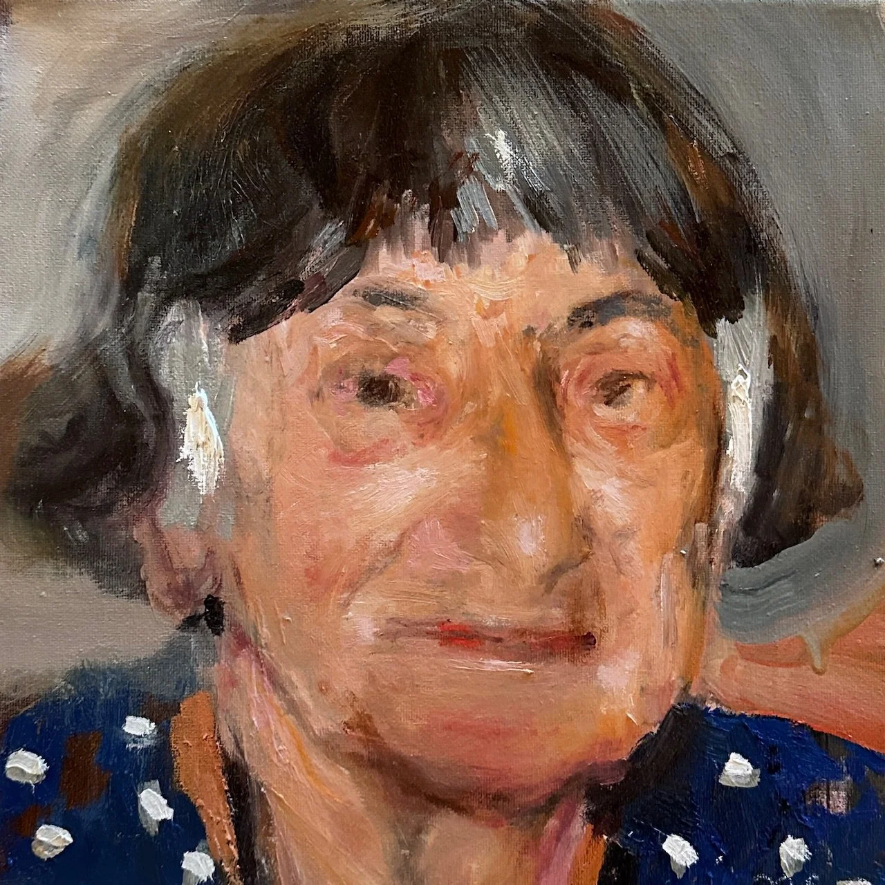 A portrait of the artist Susan Weil, titled Susan Weil, by contemporary American painter, Noah Saterstrom for Conde Contemporary.