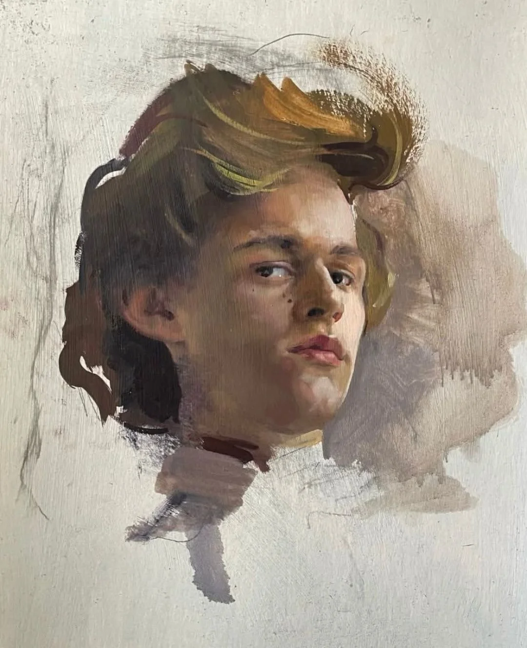 A beautiful portrait of a young man, titled Retrato Número 1, painted by the young contemporary Cuban artist living in Mexico, Danco Duportai, for Conde Contemporary.