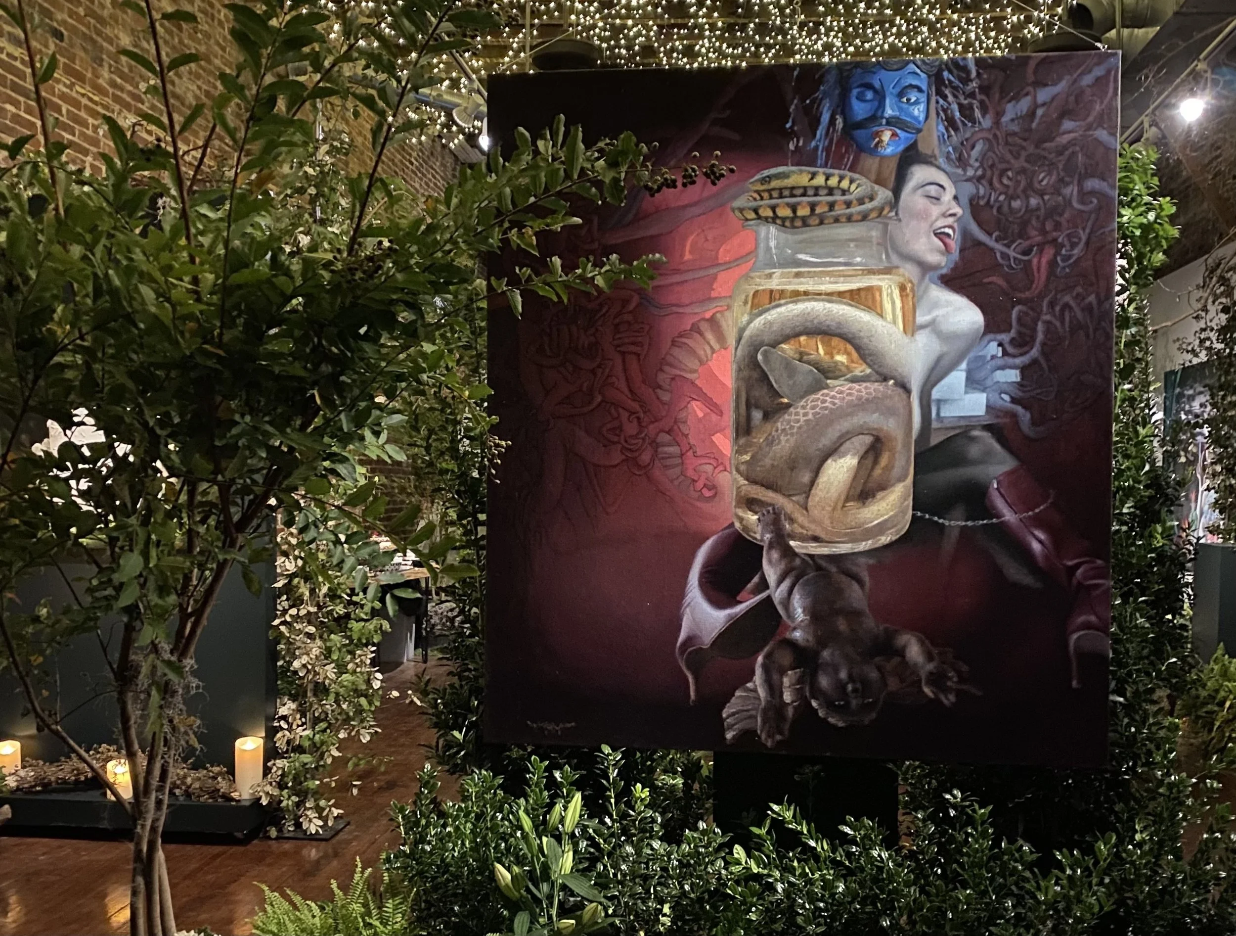 The exhibition Midnight in The Garden of Good and Evil, curated by Stacy Conde at Conde Contemporary in Natchez, featuring the work of Pablo Santibáñez Servat.