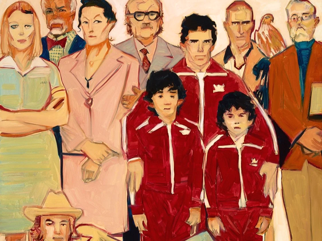 The painting The Royal Tennenbaums by contemporary American painter Clifford Bailey represented by Conde Contemporary, the painting is a depiction of a movie poster of the film The Royal Tennenbaums..