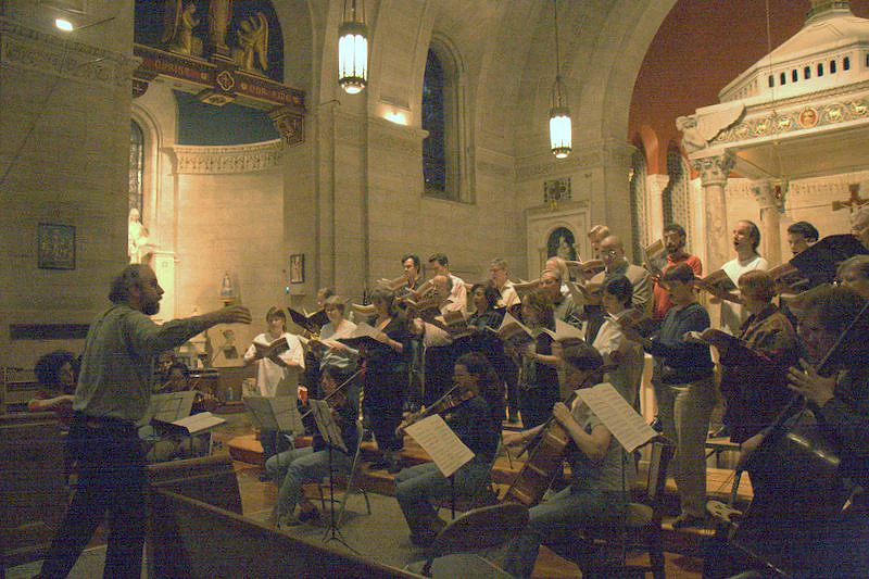 Cornerstone Chorale rehearsing with orchestra. Musical Director, Richard Stout