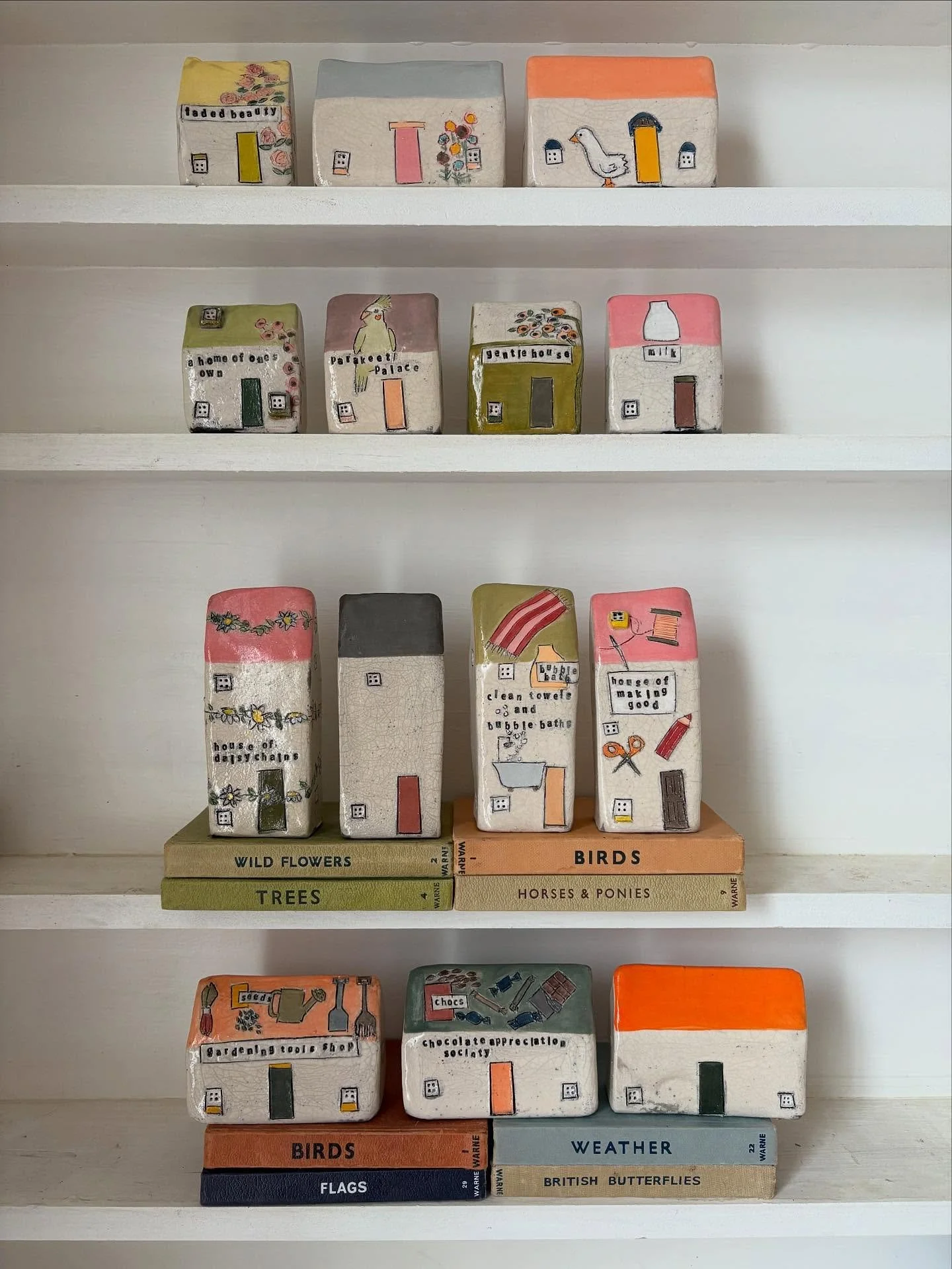 Some new houses came out of the kiln today.  No bank holiday frivolity for us. We have been working flat out to get this collection glazed and fired between looking after our animals this weekend. 

I&rsquo;ve been listening to The Names by Florence 