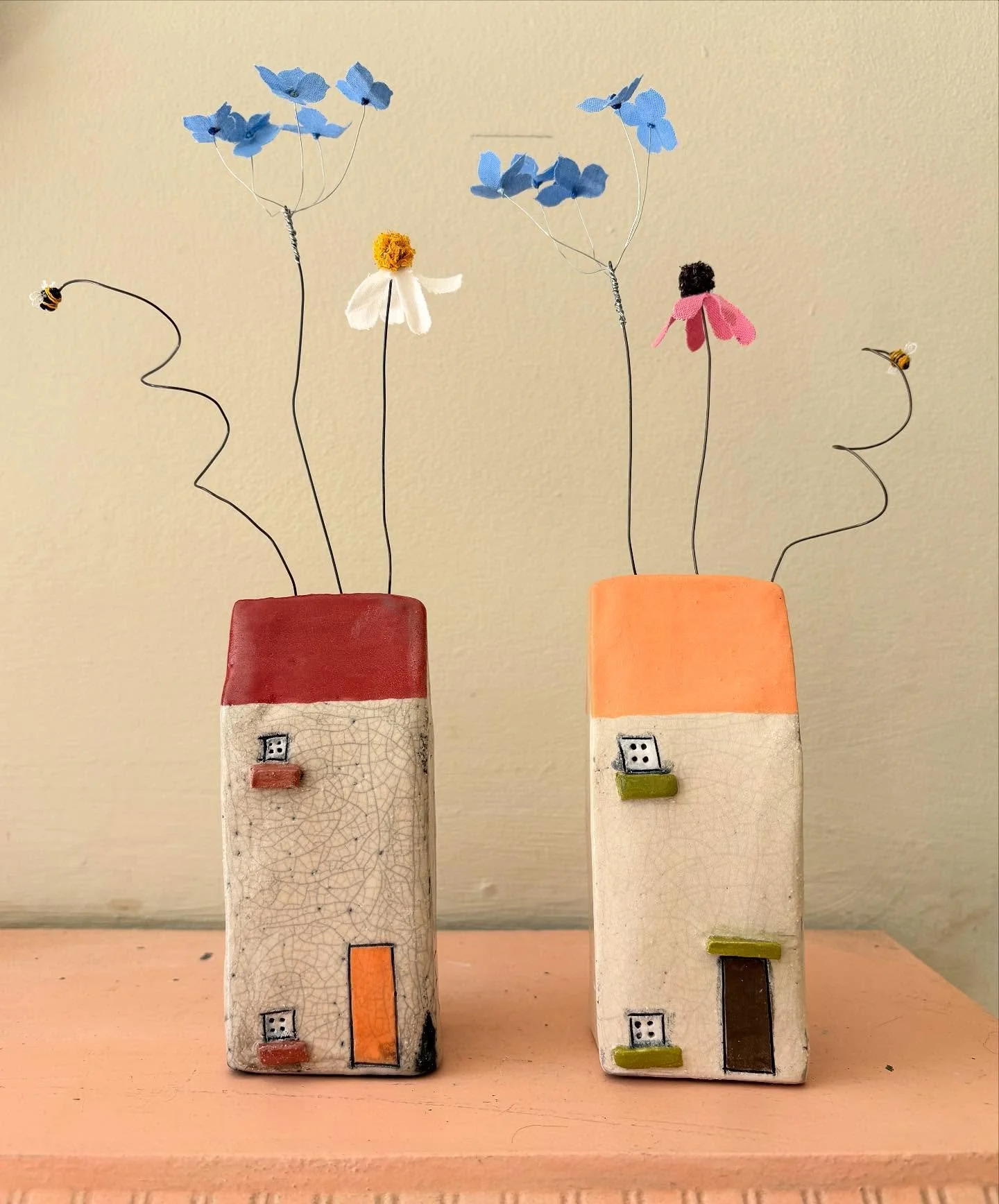 Delightful, delicate, desirable are some of the words beginning with D that I think sum up @ruth.proud flowers which she makes from fabric and wire and who I have collaborated with to create a limited edition of three houses adorned with Ruth&rsquo;s