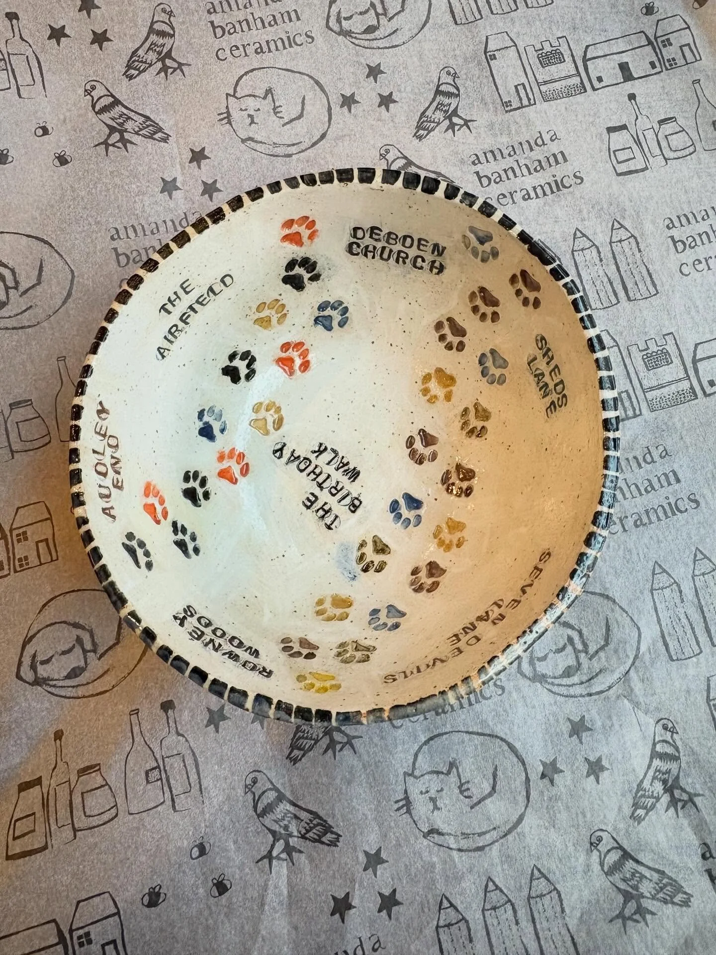 I made this bowl last year for a dear friend&rsquo;s birthday. It has all of the dog walks we do together stamped within accompanied by dog paw prints too naturally. 

I am also about to make one of my sons some bowls and plates stamped with all the 