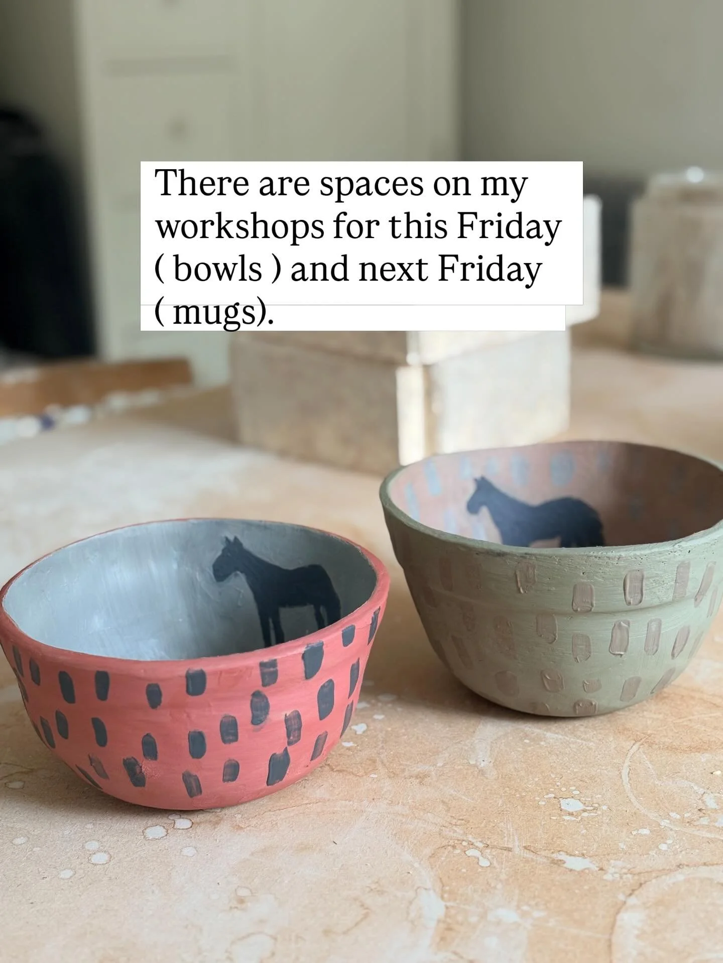 I am so enjoying making bowls and mugs and decorating them with coloured slips at the moment. I am sure you would enjoy it too. 

There will be more dates added for after Easter soon so keep an eye on my shop page. 

My kiln is being fixed next week 