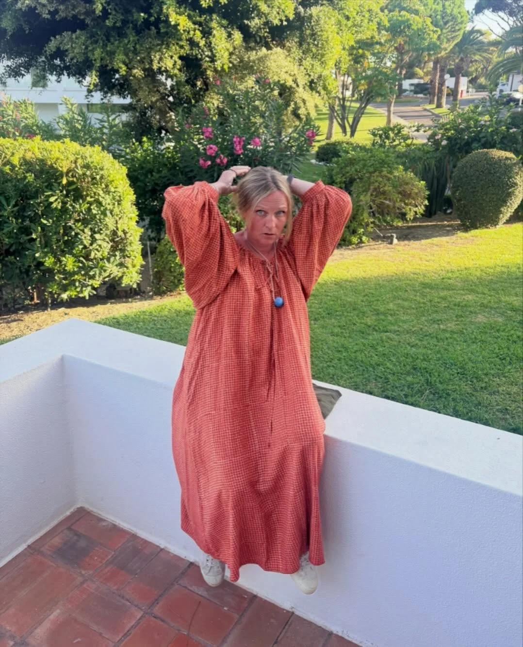 Snapped by Matt whilst trying to tame my tresses yesterday evening before we went out for dinner. It was more me than the photos he took of me grinning like a loon my face suddenly bright red. 

Having such a lovely holiday. Will definitely be refres