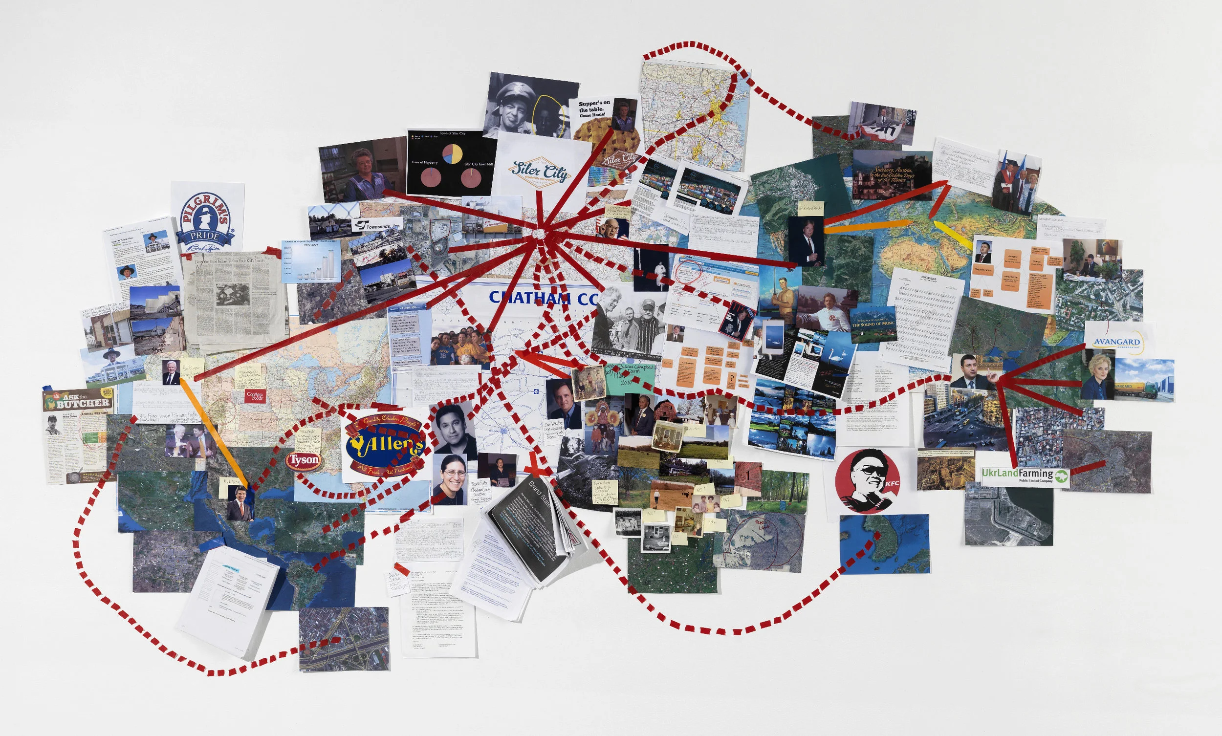 The North Wind and the Sun , Wall Map: paper, photographs, printed materials, 2012 (Photograph: Stewart Clements)