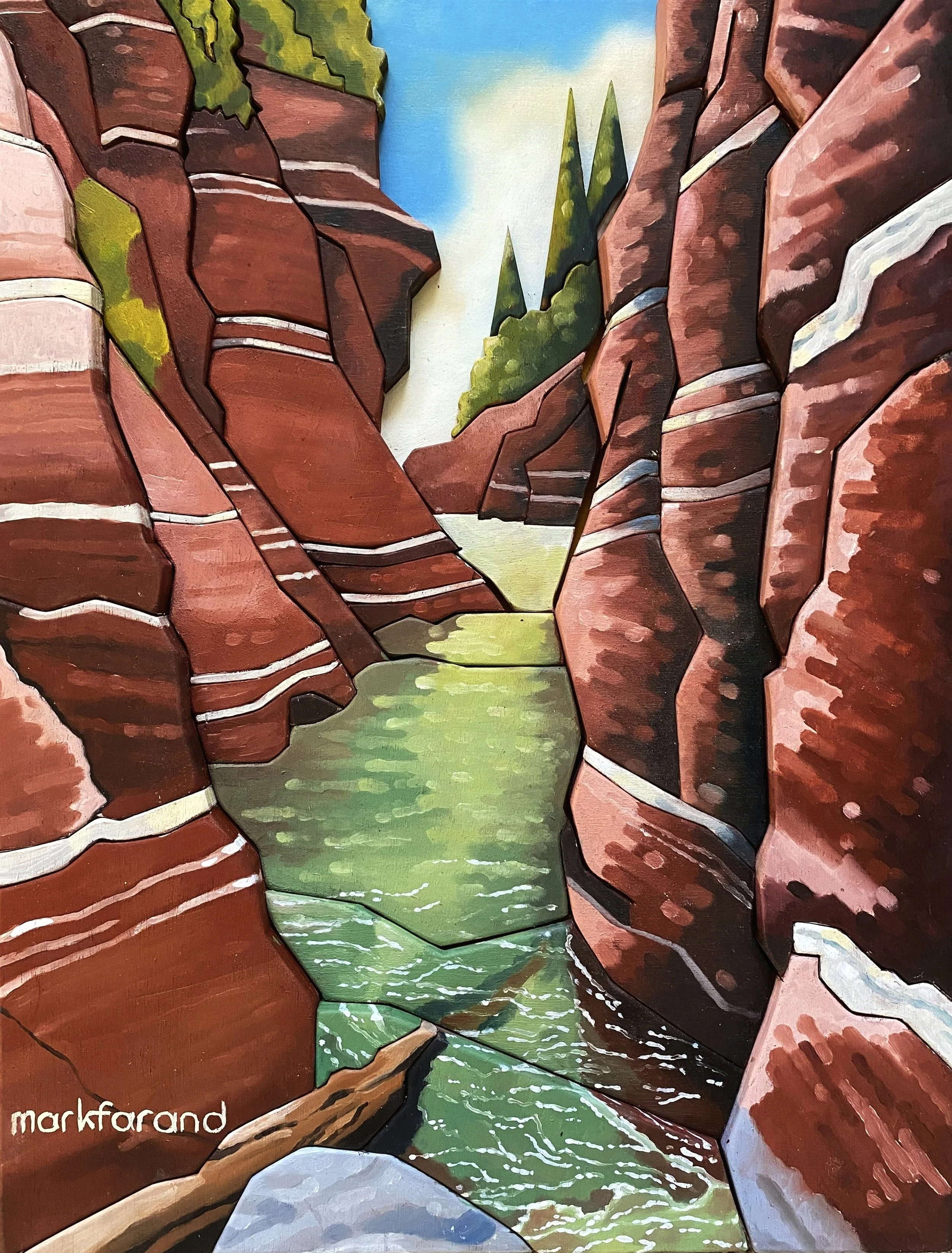  12 × 16 Oil on Scroll Cut Wood Contact:  Gust Gallery Fine Arts  