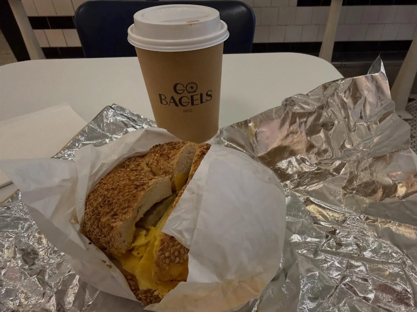 Great way to start a Saturday morning in NYC #emgtravelgirl #gobagelsnyc #sohonyc #newyorkcity