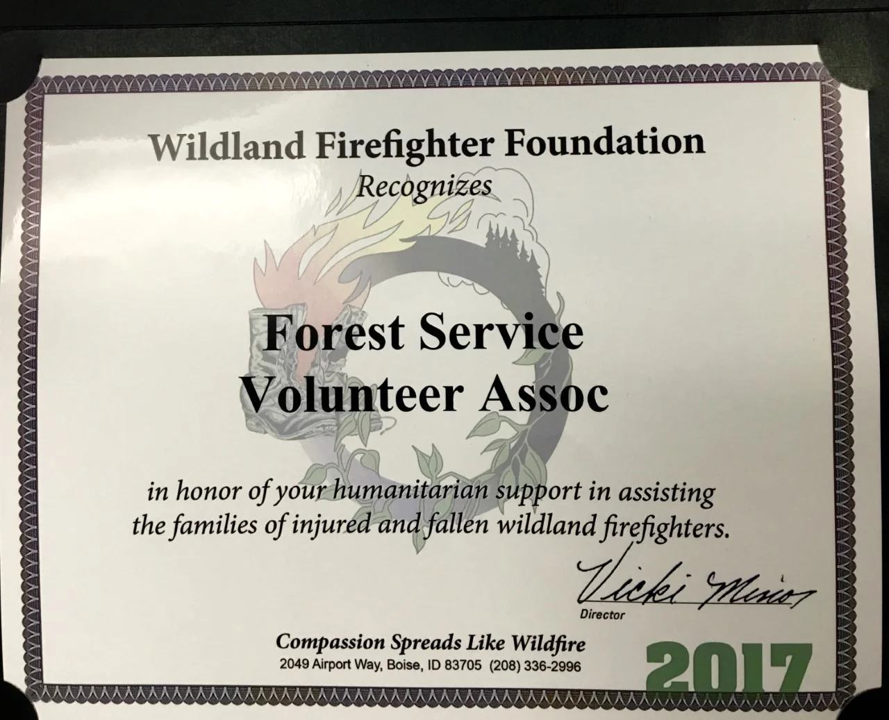 Our on-going fundraiser for Wildland Firefighter Foundation