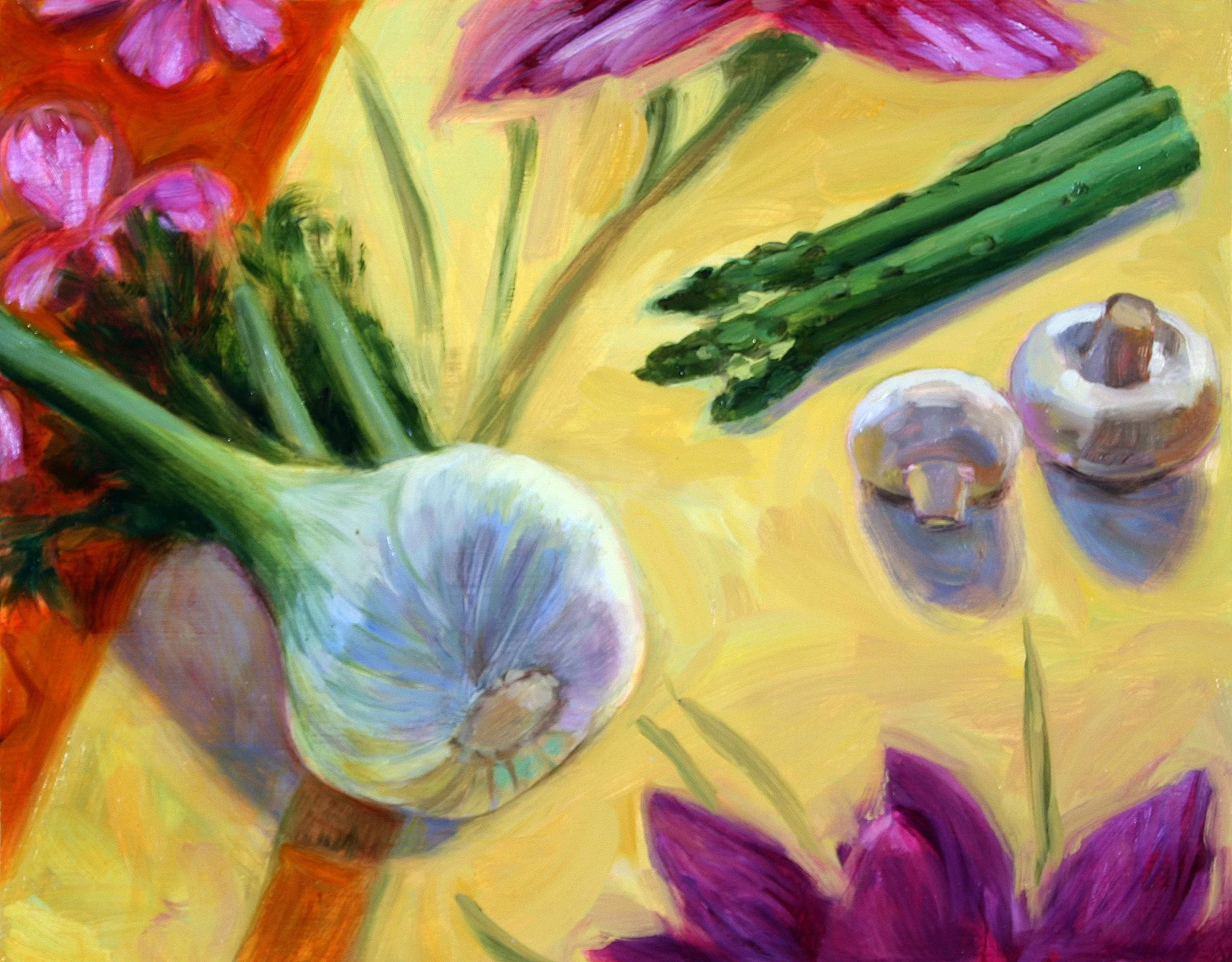 Fennel and Asparagus, oil on wood panel, 11" x 14"