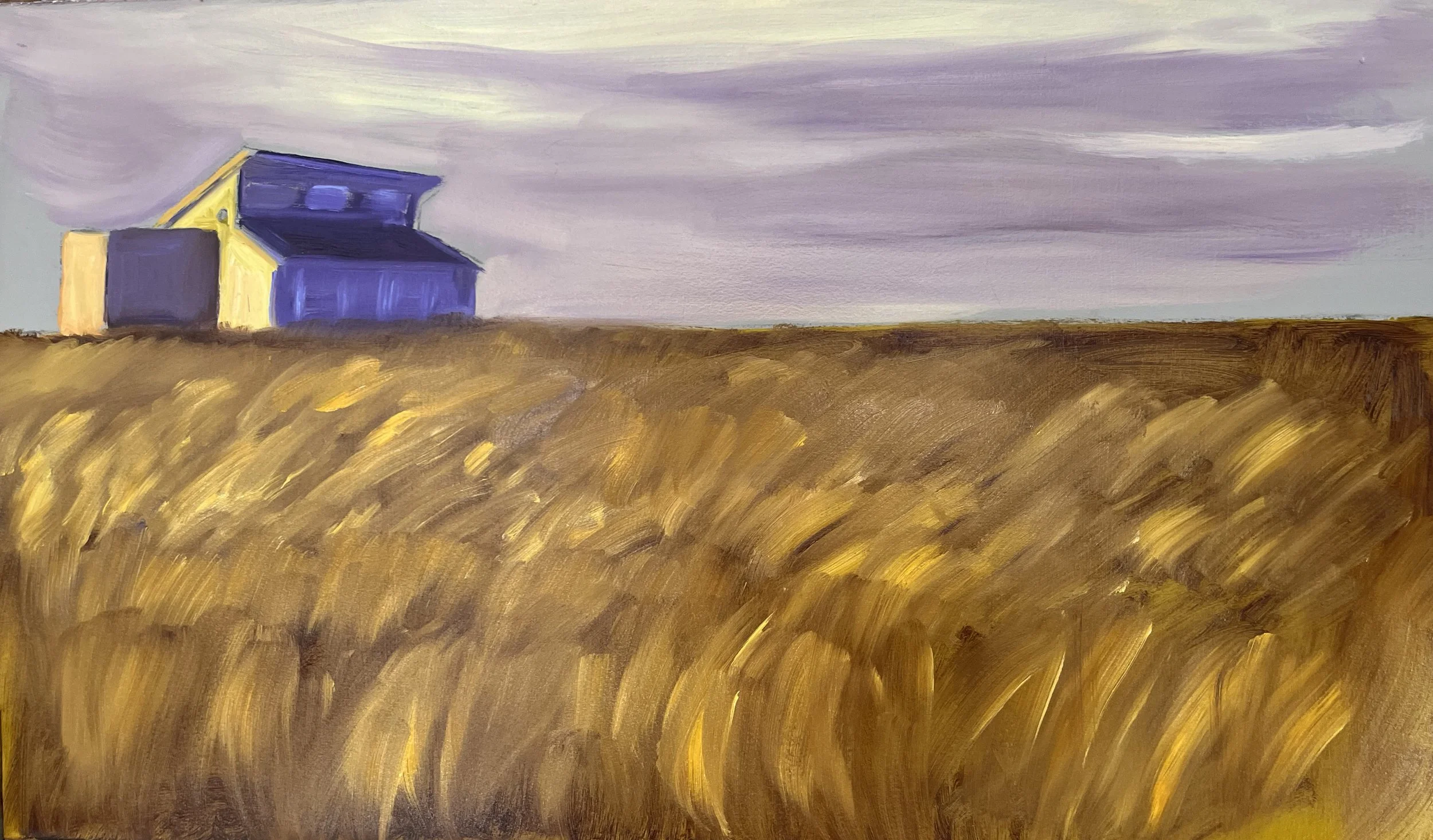 Prairie House Study, 2023, oil on paper, 14” x 24"