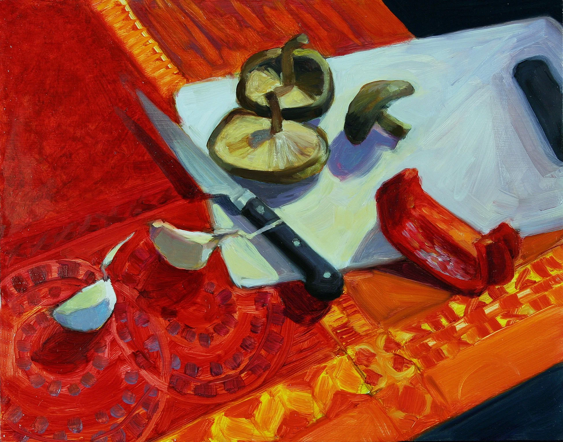 Shiitake and Garlic, oil on wood panel, 11" x 14"