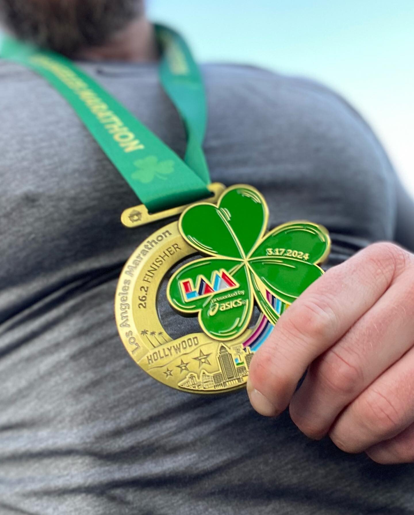Second from the &lsquo;top of the mornin&rsquo; in LA. Beautiful finishers medals commemorating St. Patty&rsquo;s Day ☘️ this year.

I had a strong start breaking away away from Dodgers Stadium, and zig zagging through hilly downtown LA. This is a ve