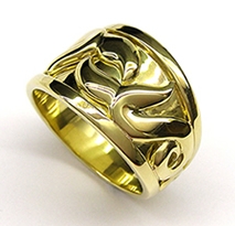 Fern and Whale tail wedding ring 14ct yellow gold from 2007.