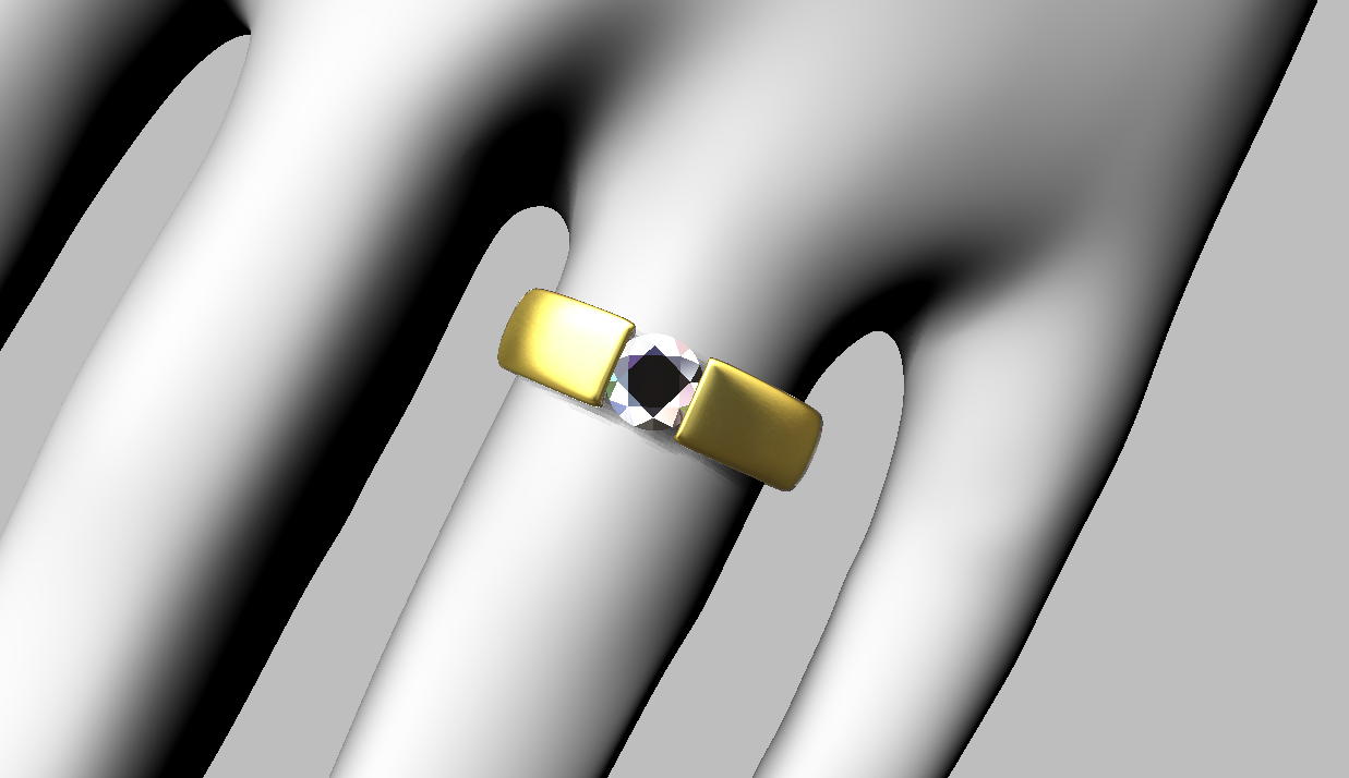 Modified design to .60 carat diamond, yellow gold and finger size Q 