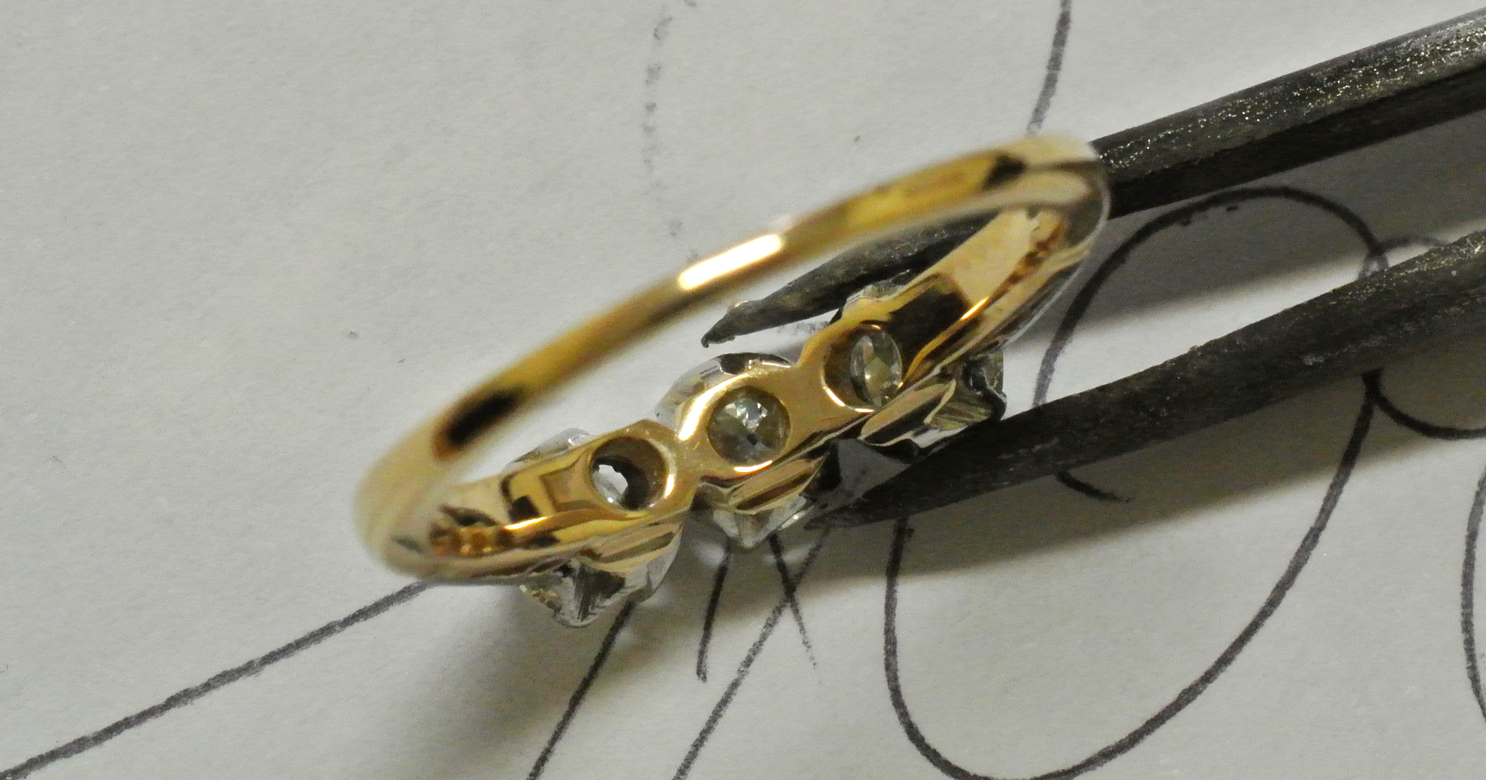 Example of a ring worn down from rubbing creating sharp edges.