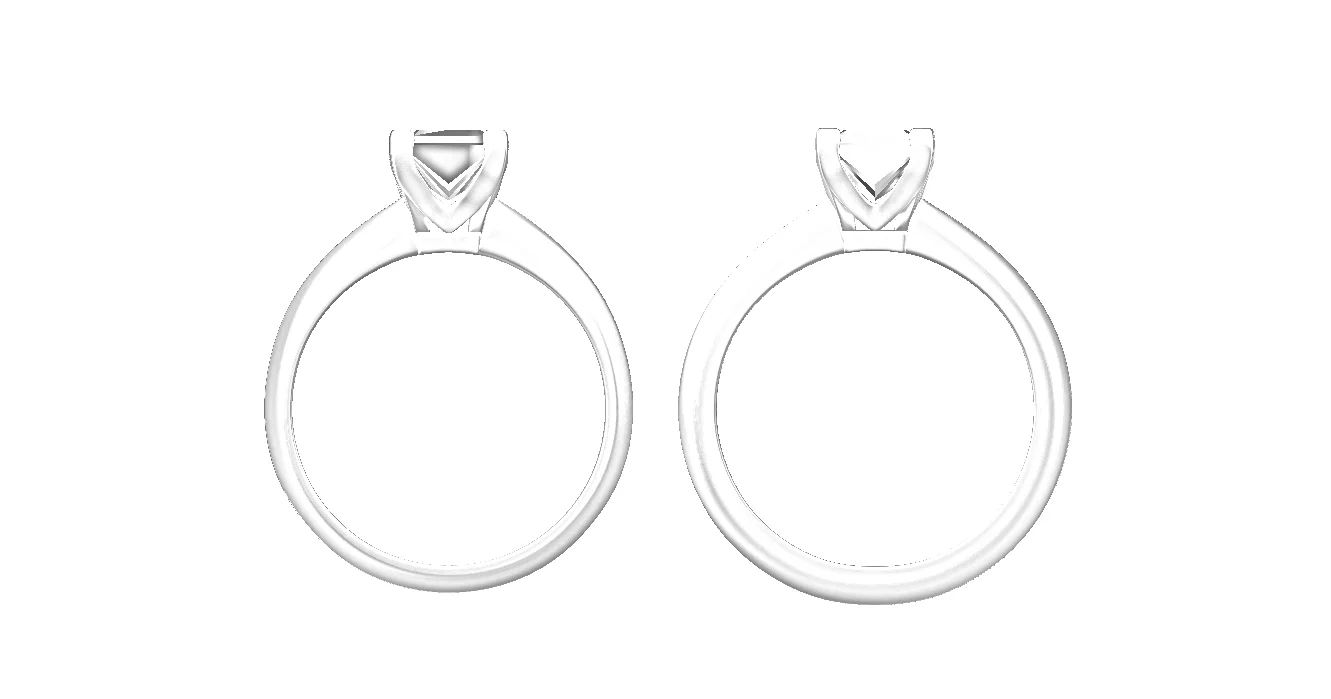 The original engagement ring on the left and the increase in thickness required shown on the right