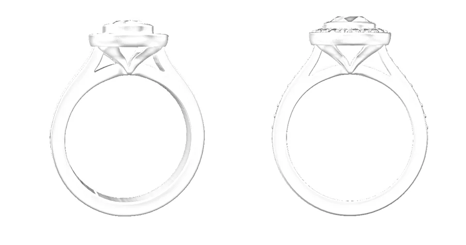 Draft design on the left and on the right shown with changes I would would make with the actual ring.