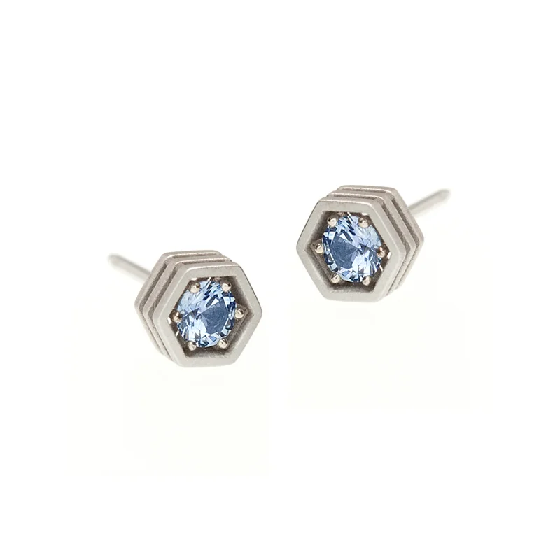 Blue Sapphire Hex Studs