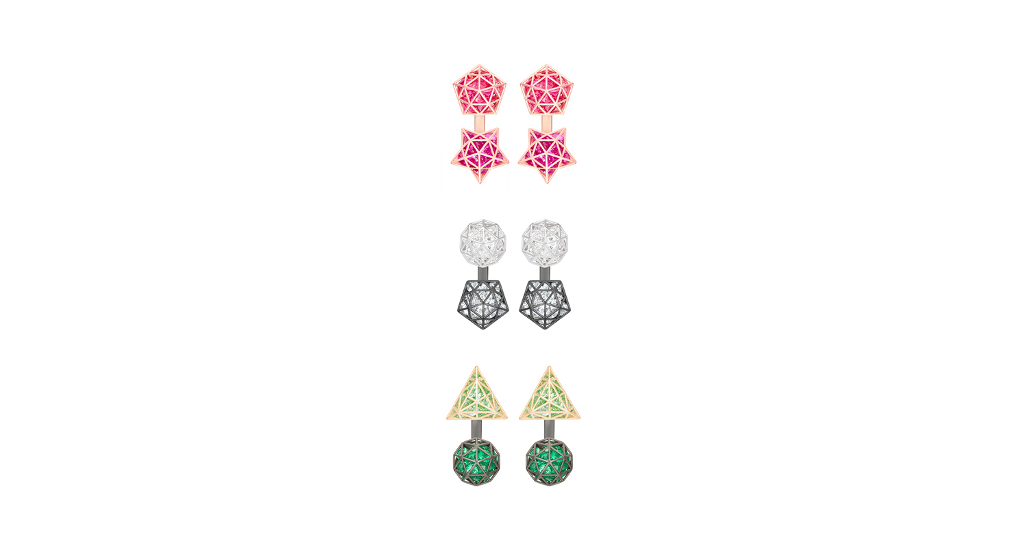 Roulette stud earrings and ear jackets