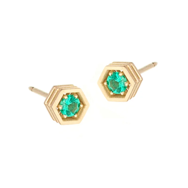 Emerald Hex Studs