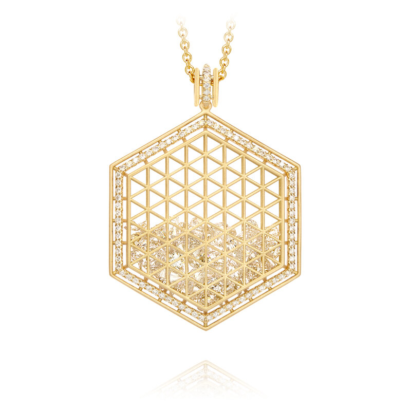 Beveled Hexagon Pendant with Champagne Diamonds