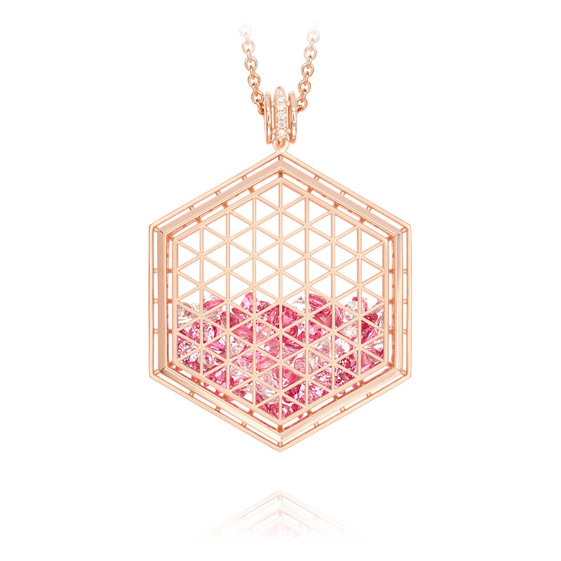 Beveled Hexagon Pendant with Pink Spinel Mix