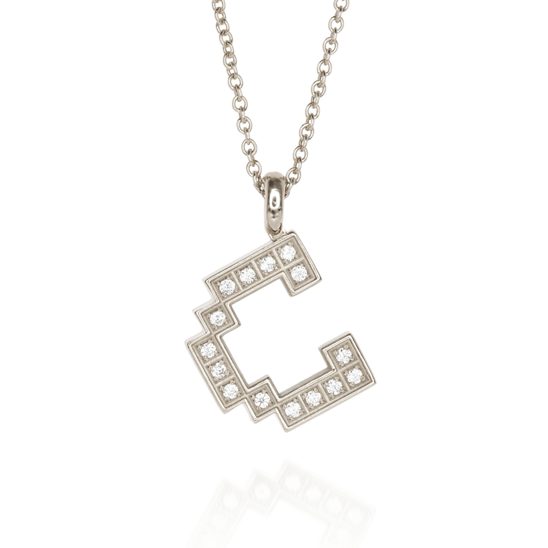 White Diamond X-Stitch Initial Pendant