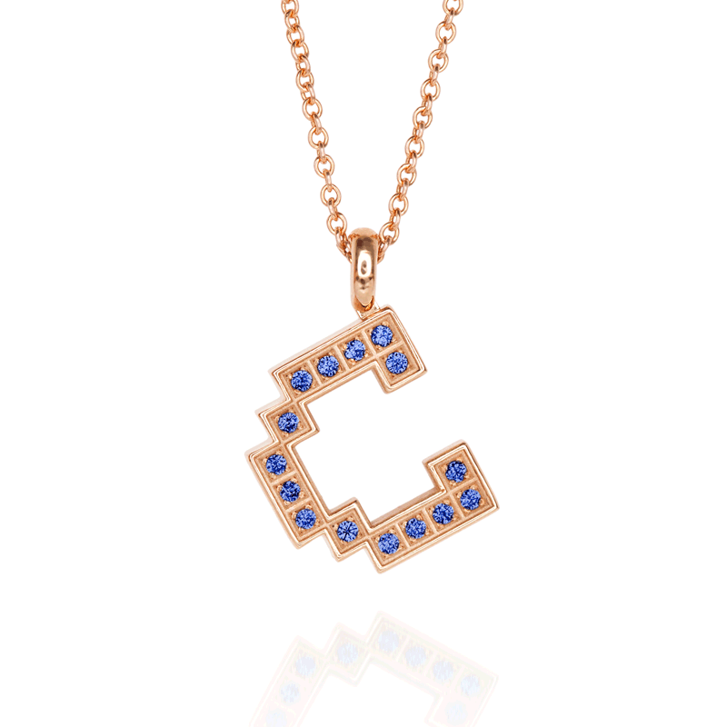 Blue Sapphire X-Stitch Initial Pendant