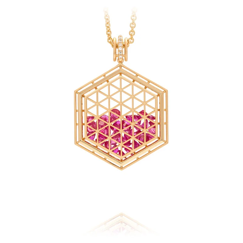 Beveled Hexagon Pendant with Rubies
