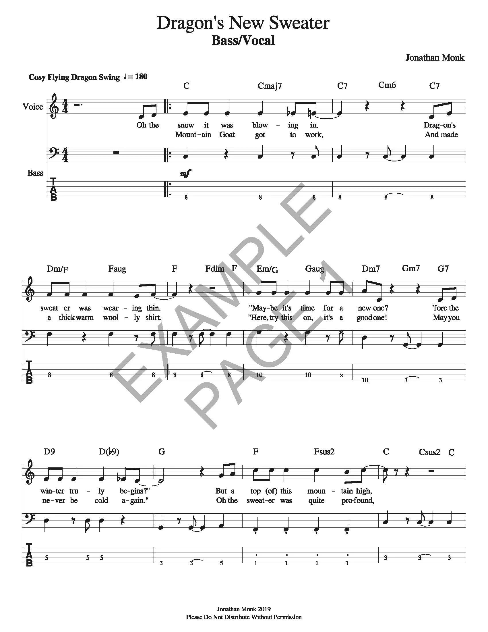 Dragon's New Sweater - Bass/Vocal Sheet Music