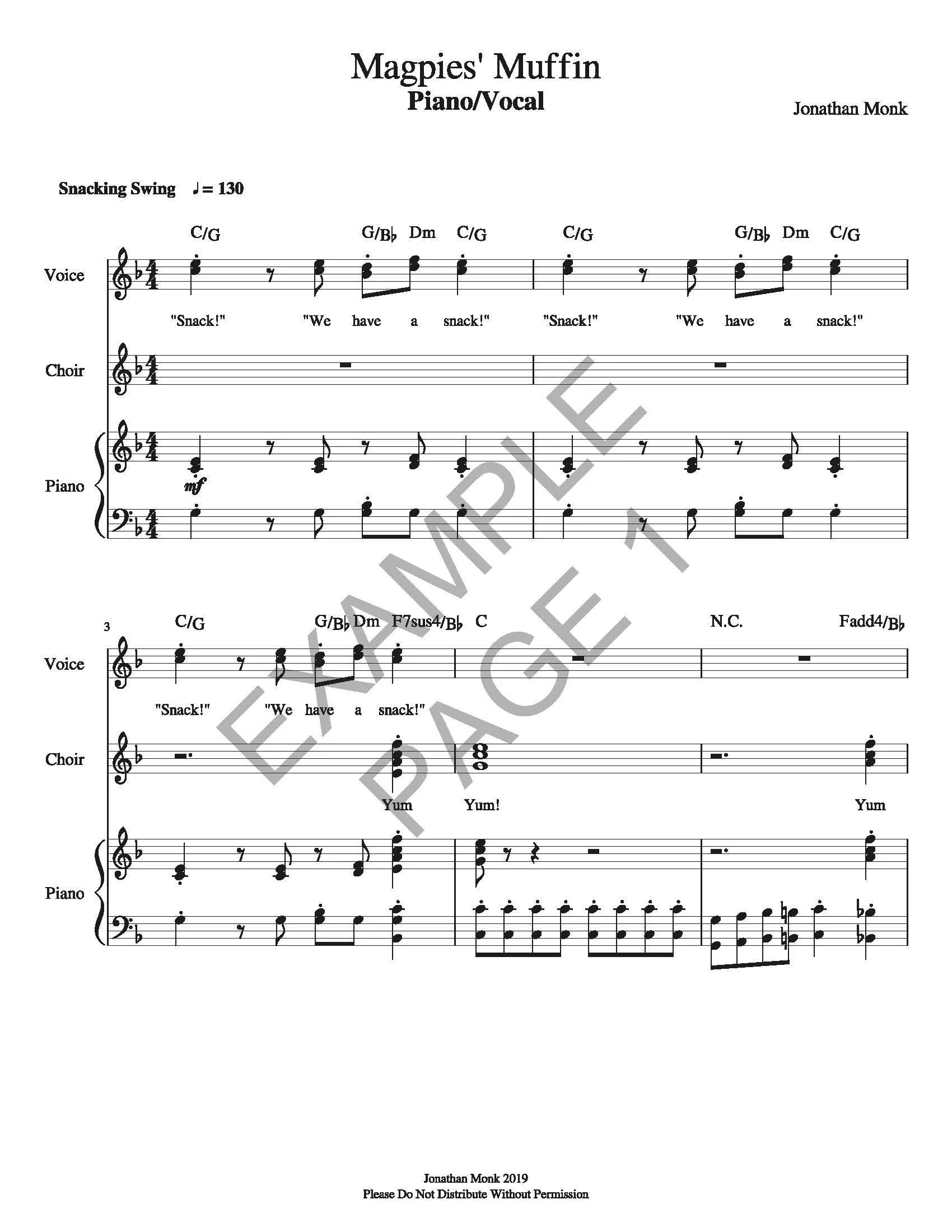 Magpies' Muffin - Piano &amp; Vocal Sheet Music
