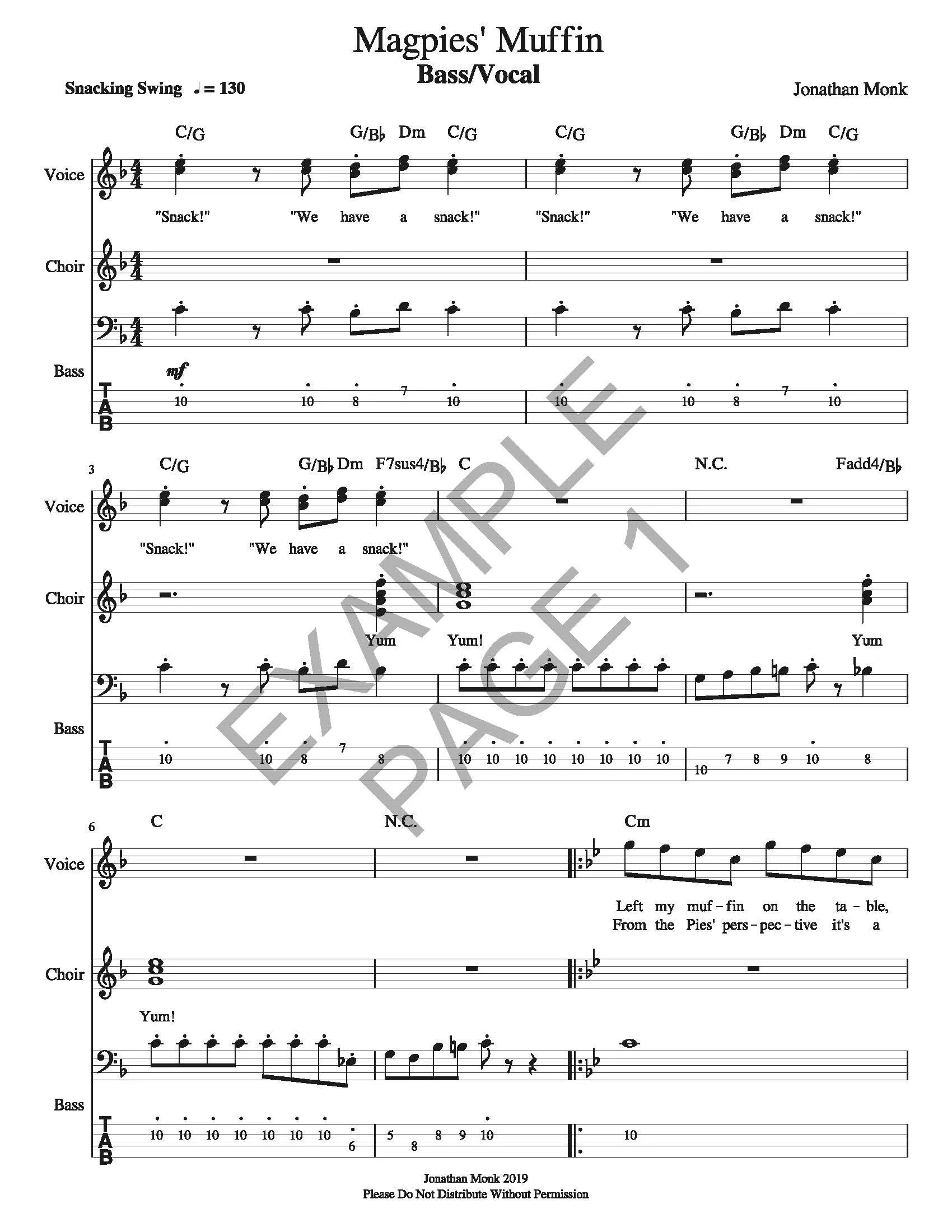 Magpies' Muffin - Bass &amp; Vocal Sheet Music