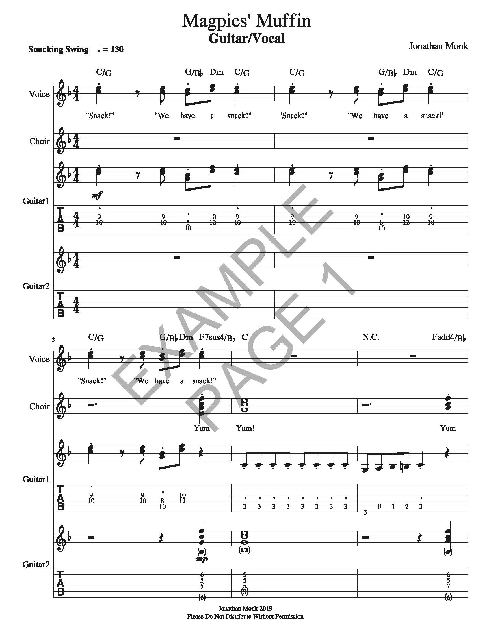 Magpies' Muffin - Guitar &amp; Vocal Sheet Music