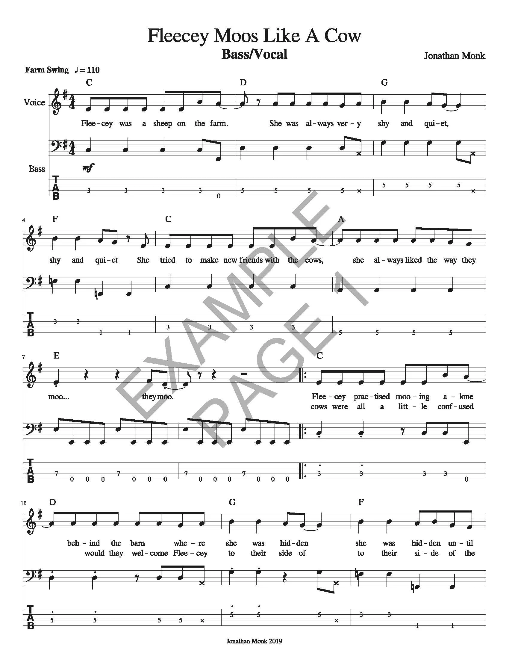 Fleece Moos Like A Cow - Bass/Vocal Sheet Music