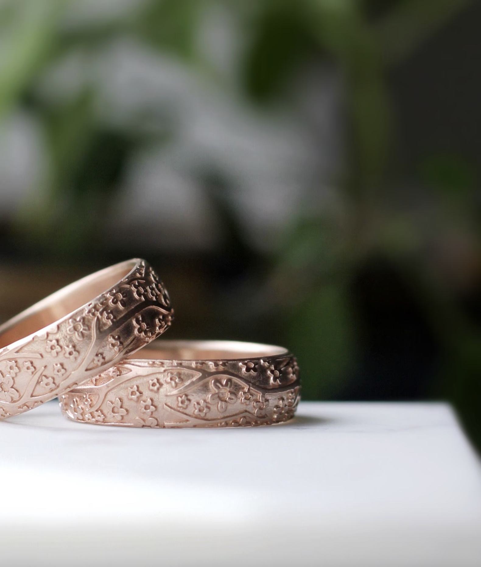 Cherry Blossom (Sakura) Wedding Bands in 14k Rose Gold