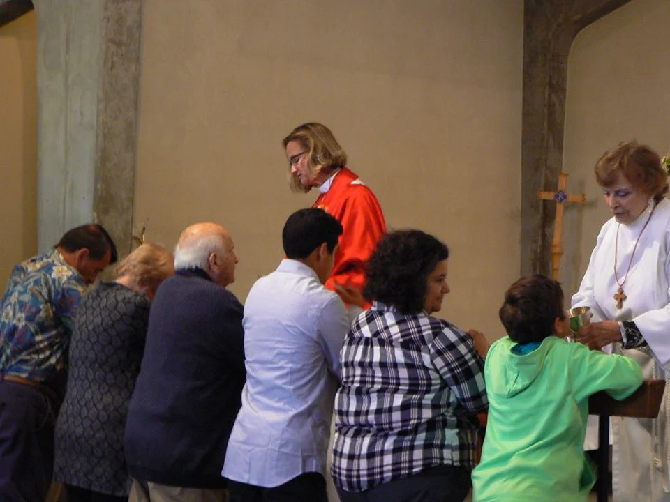 Bishop Mary and Mary Challis Roberts serve Communion to Good Shepherd Spring 2017.