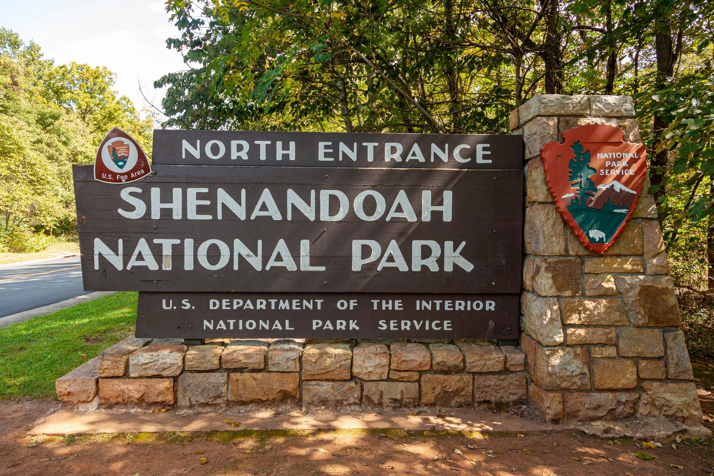 Shenandoah National Park north entrance sign near Front Royal Virginia
