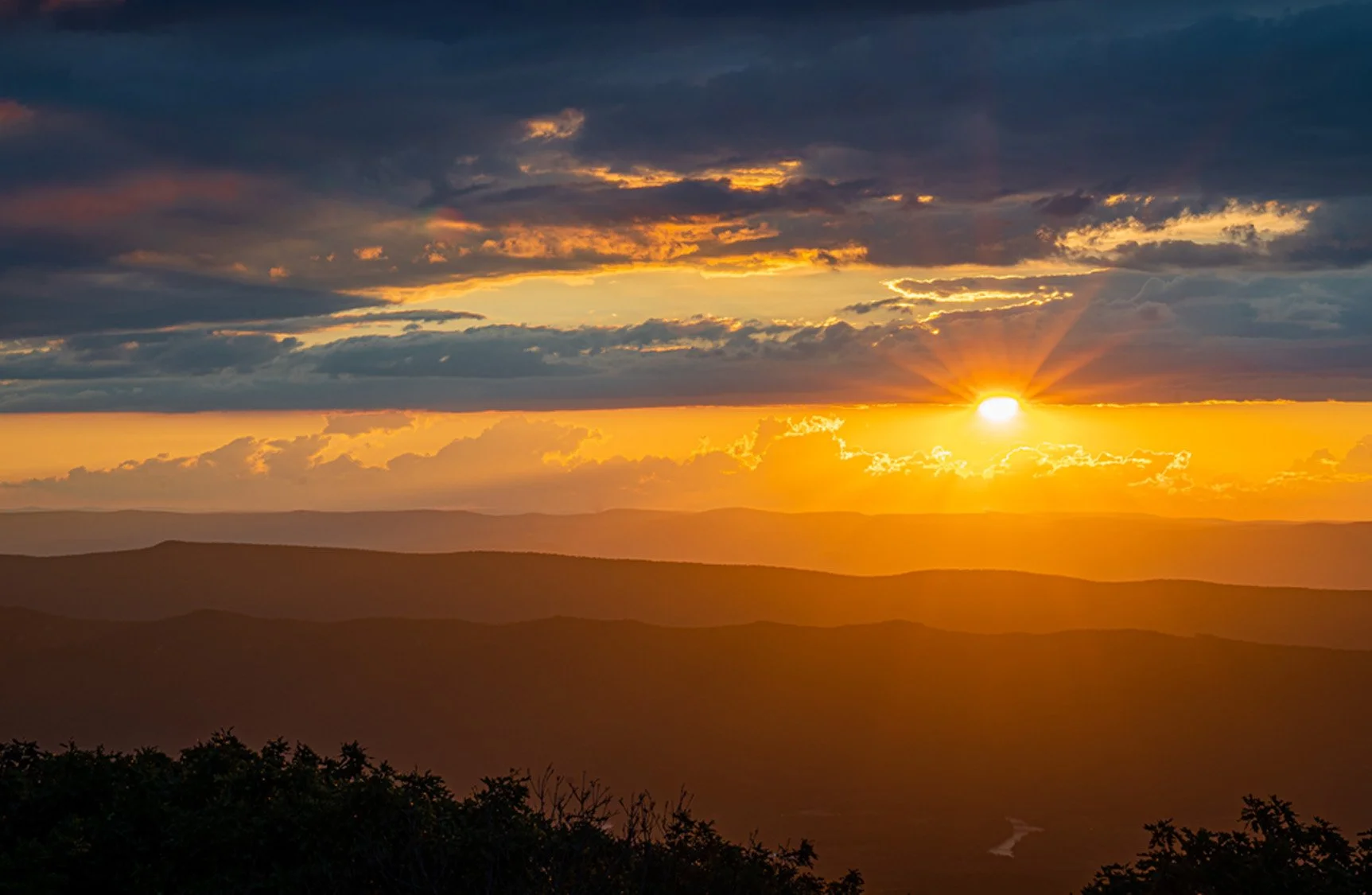 Sunset from Signal Knob Overlook on Skyline Drive in Shenandoah National Park with views across Warren County and the Shenandoah Valley