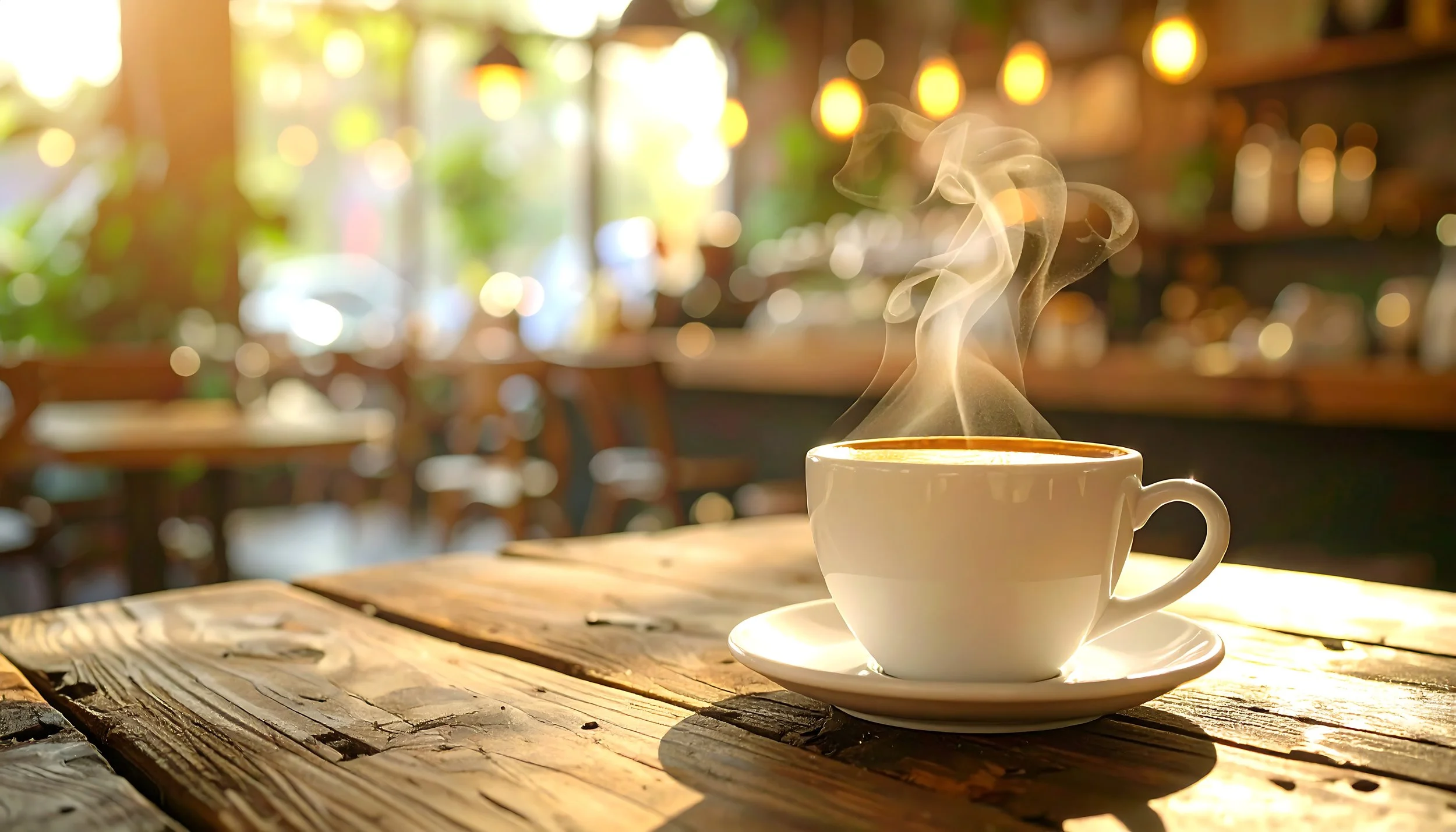 Coffee cup on table in a downtown Front Royal Virginia café