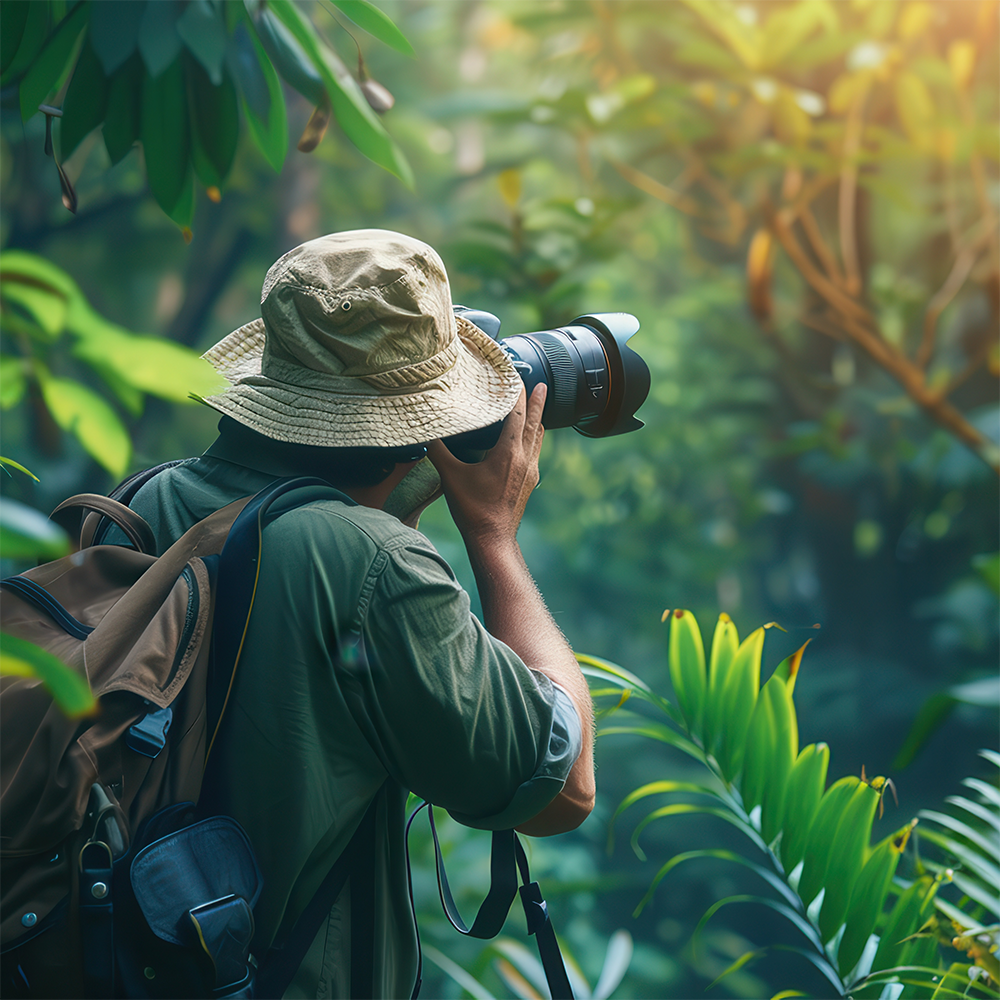 Photographer capturing images in natural setting during private instruction session.
