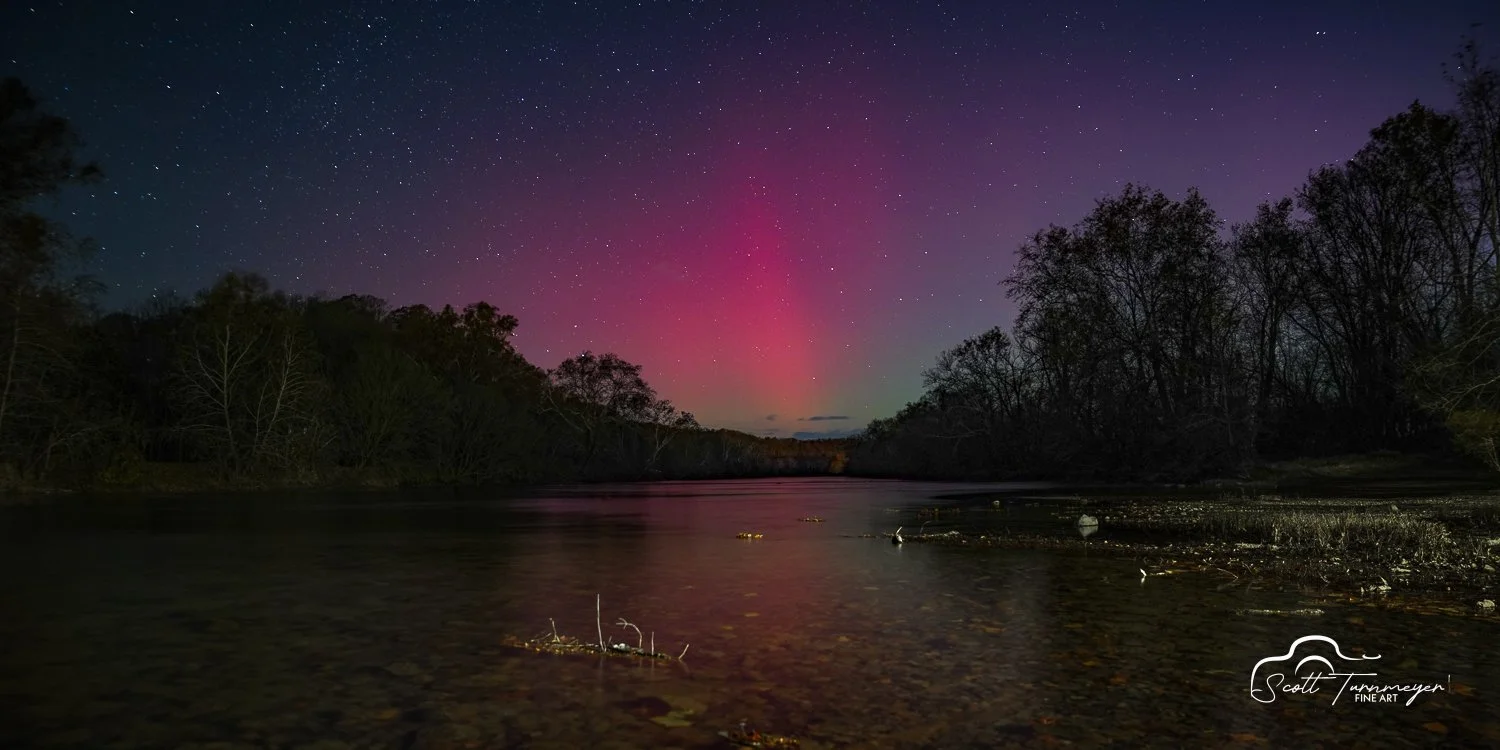 Shenandoah River at Eastham Park in Warren County Virginia with calm water reflecting night sky colors