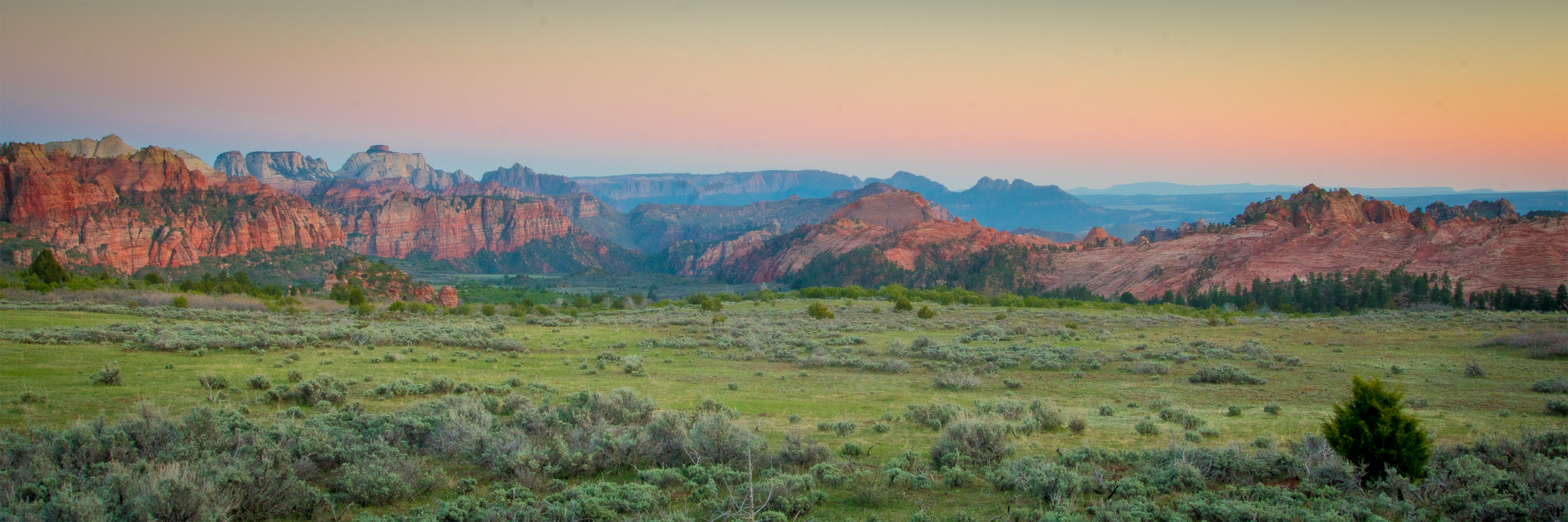 Sunset over Kanab Plateau with colorful desert landscape near Zion National Park